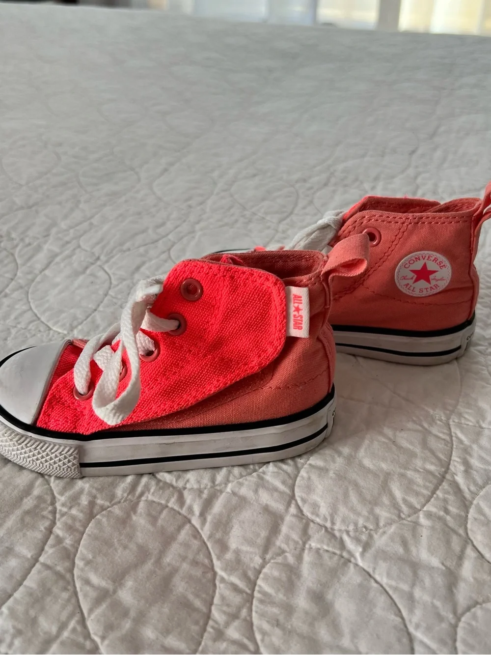 Converse Babies’ Coral “Hot Punch” High Top Sneakers w/Velcro Cool Baby Cute Kix